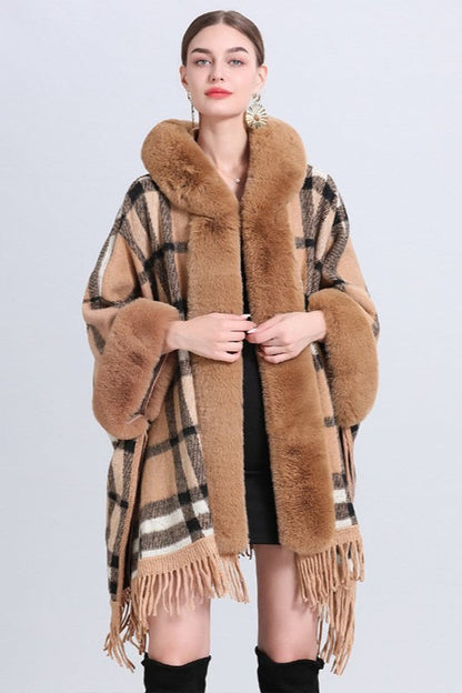 Plus Size Hooded Wool Cape Coat