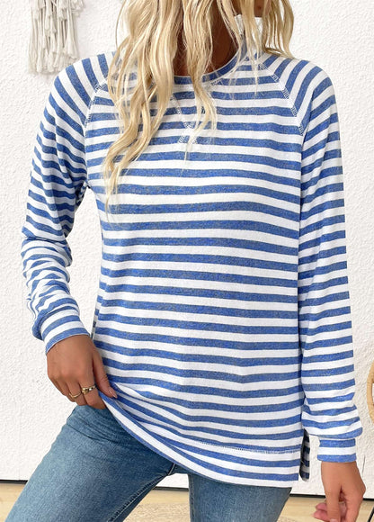 MODLILY DESIGN
                                                        Light Blue Striped Long Sleeve Round Neck T Shirt