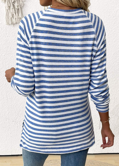 MODLILY DESIGN
                                                        Light Blue Striped Long Sleeve Round Neck T Shirt