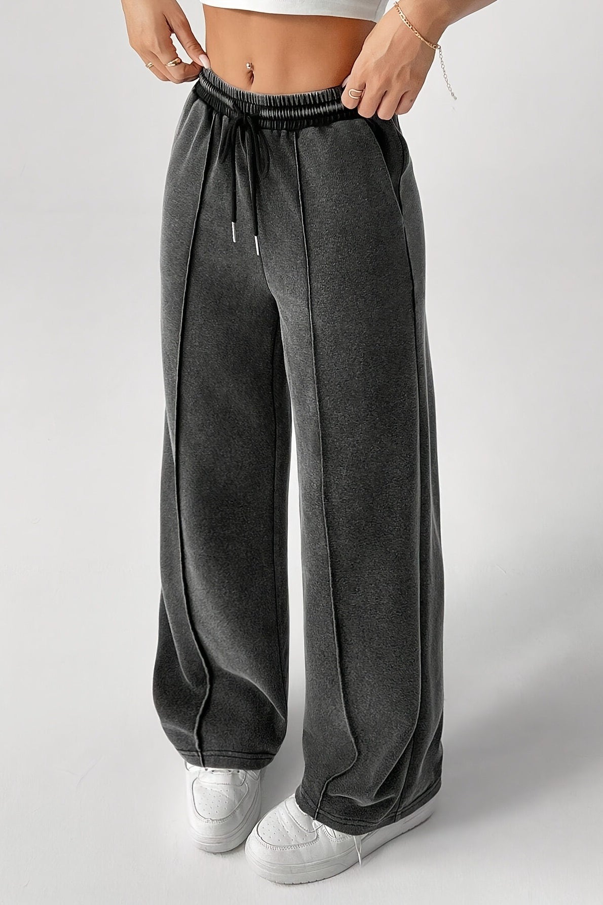 Drawstring Low Rise Washed Loose Straight Jeans