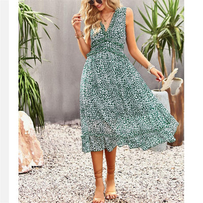 Floral Print V-Neck Sleeveless Maxi Dress in Various Colors