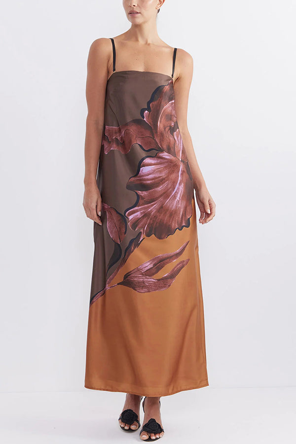 Floral Print Sexy Elastic Bandeau Slit Midi Dress