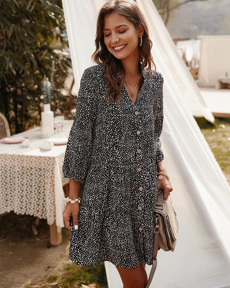Midnight Dots - Long Sleeve Beach Dress