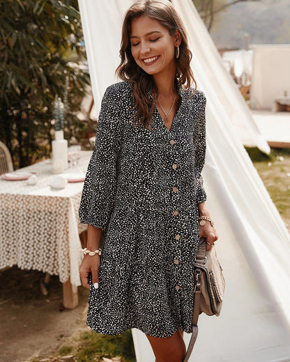 Midnight Dots - Long Sleeve Beach Dress