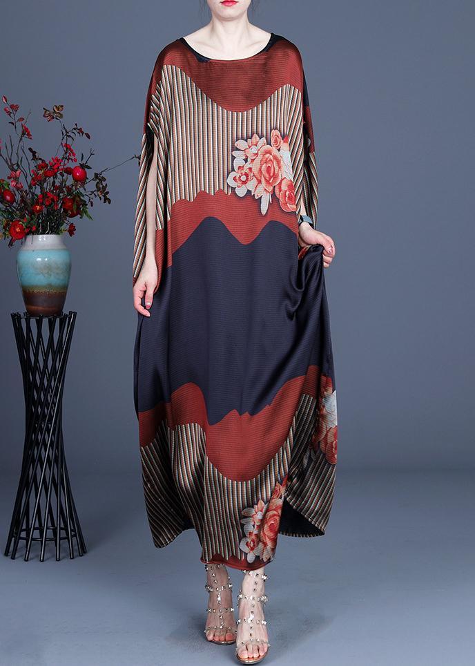 Chic Color block Batwing Sleeve Silk Maxi Dresses Summer Spring ( Limited Stock)