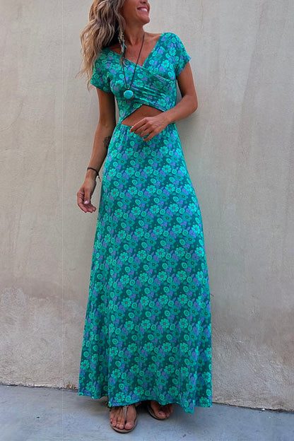 One Dress Two Ways Short Sleeve Floral Printed Maxi Dress
