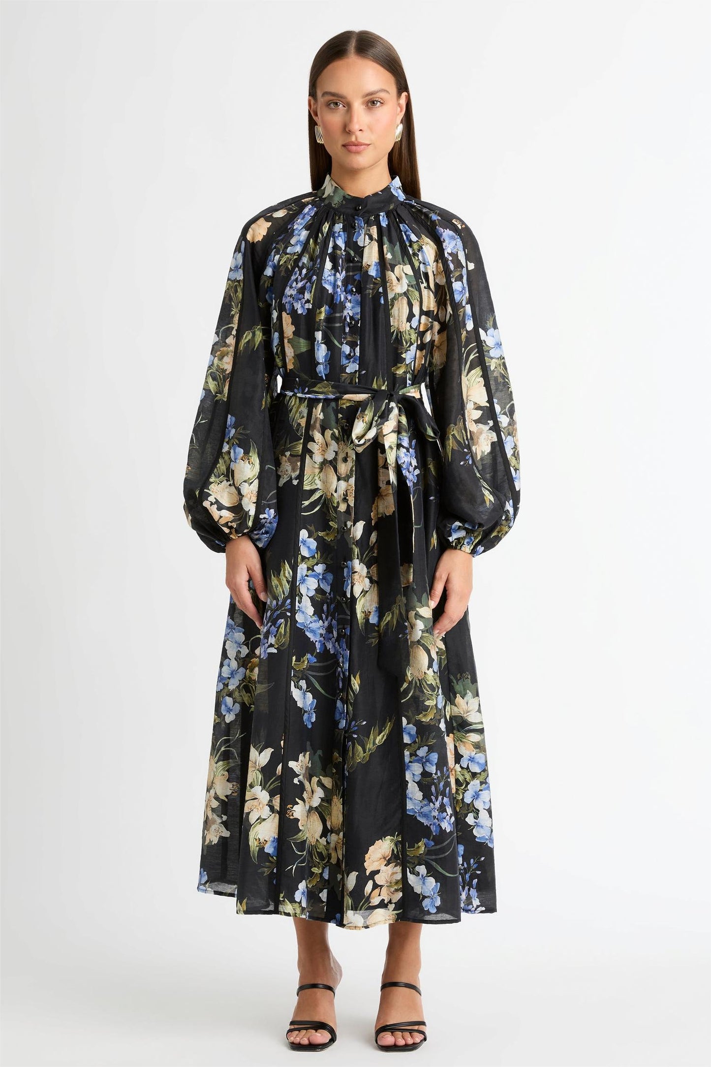 Floral Lantern Sleeve Bottom Midi Dress