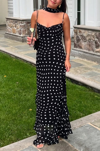 Margovil Ruffle Hem Polka Dot Maxi Cami Dress