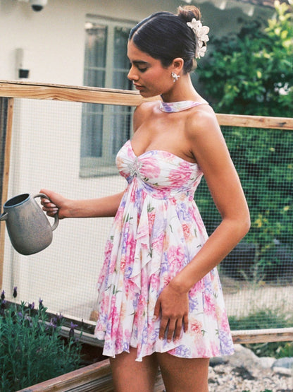 Halter Neck, Backless, Irregular Hem Mini&Short Dresses