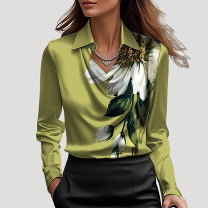 | Satin Cowl Neck Long Sleeve Blouse