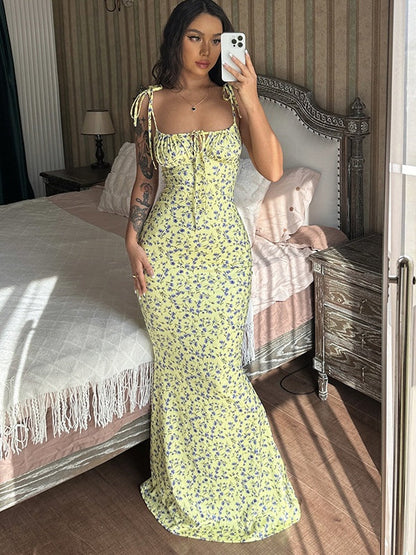 Floral Print Spaghetti Strap Maxi Dress