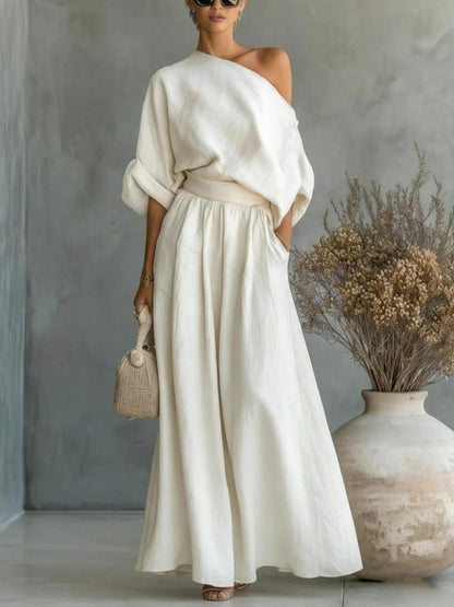 Loose-fit Off-shoulder Jacket Wide-leg Pants Set 2-piece Sets
