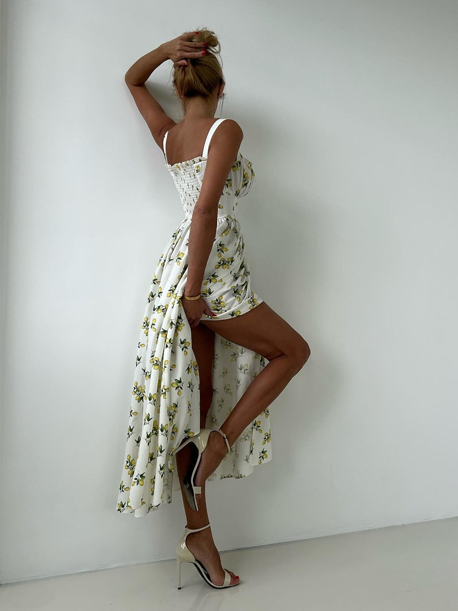 Floral Printed Camisoles High Waist Slit Maxi Dresses