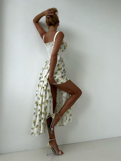Floral Printed Camisoles High Waist Slit Maxi Dresses