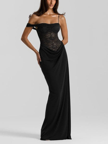 Spaghetti Strap Lace Patchwork Long Dress