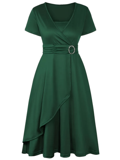 Grace Asymmetrical Knitting Large Skirt V-neck Midi Dresses
