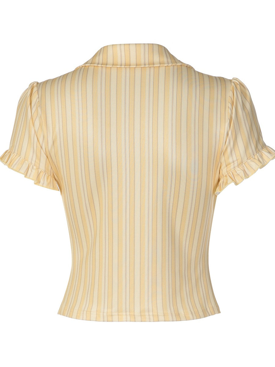 Retro Buttons Stripes Sexy Shirts