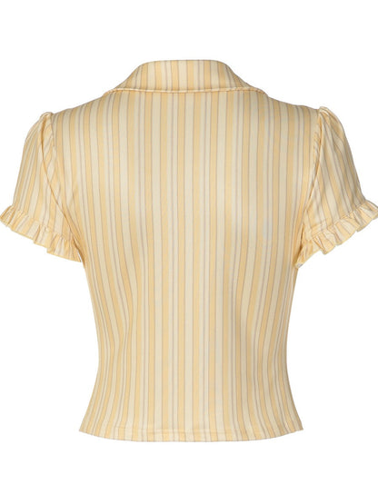 Retro Buttons Stripes Sexy Shirts