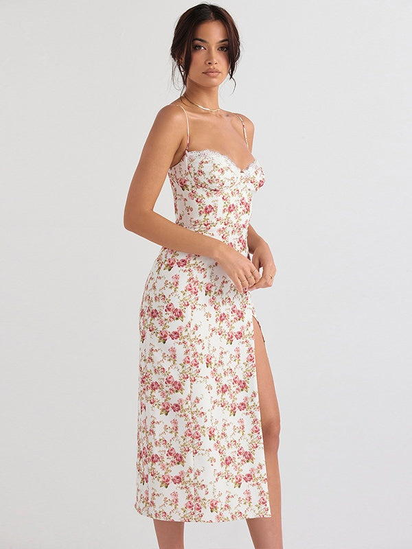 Floral Print Slit Spaghetti Strap Maxi Dress