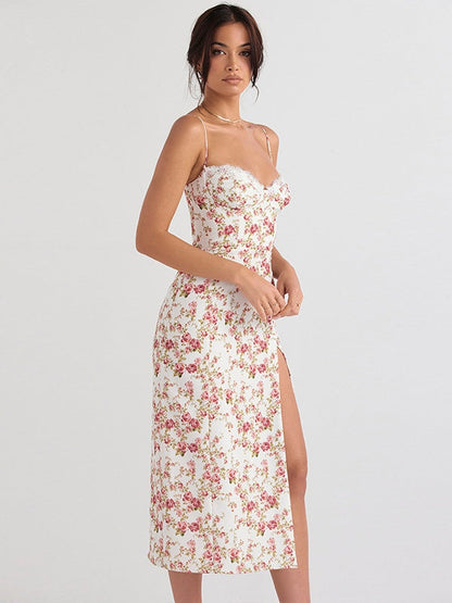 Floral Print Slit Spaghetti Strap Maxi Dress