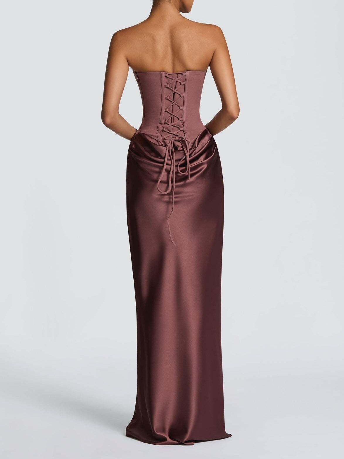 Satin Tie Ribbon Off-shoulder Sexy Strapless Bodycon Maxi Dress With Cinched Waist