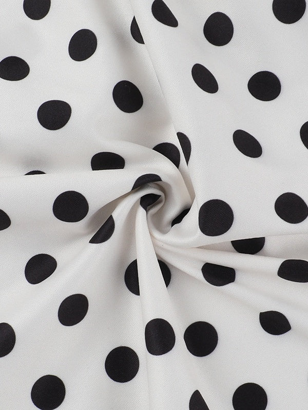 Polka Dot Fitted Ruched Skirt Midi Dress