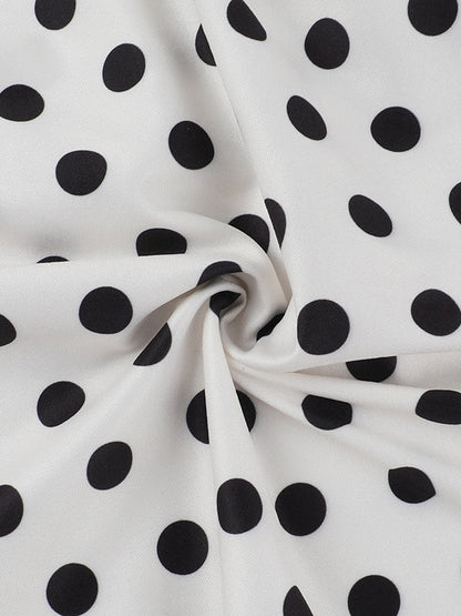 Polka Dot Fitted Ruched Skirt Midi Dress