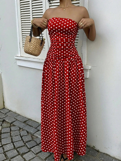Off-shoulder Polka Dots A Grace Maxi Dresses