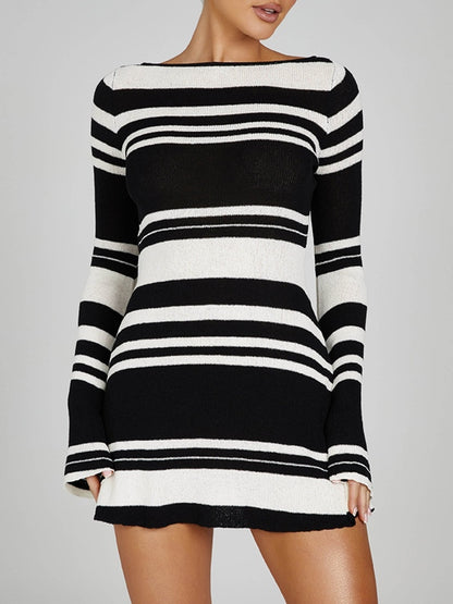 Stripe Splice Backless Knit Mini Dress