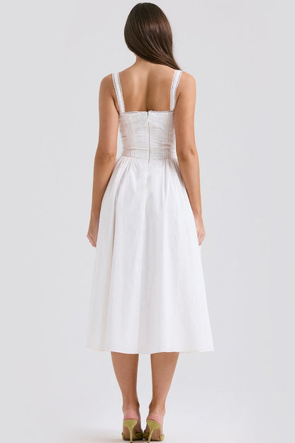 Sweetheart Lace Up Corset Bodice Off Shoulder Strap Tiered Midi Dress
