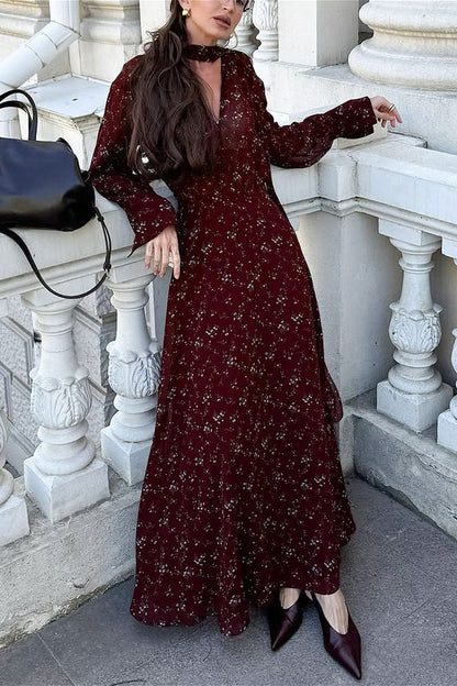 Slim Fit V Neck Chic Floral Dress