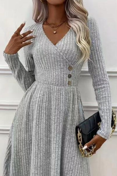 V-Neck Patchwork Sweater Dress