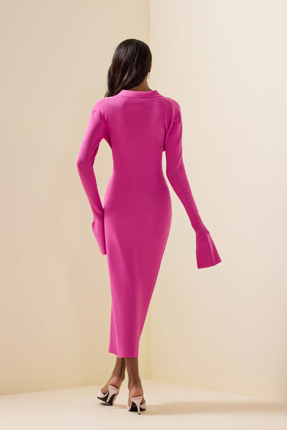 Jersey Solid Button Midi Dress