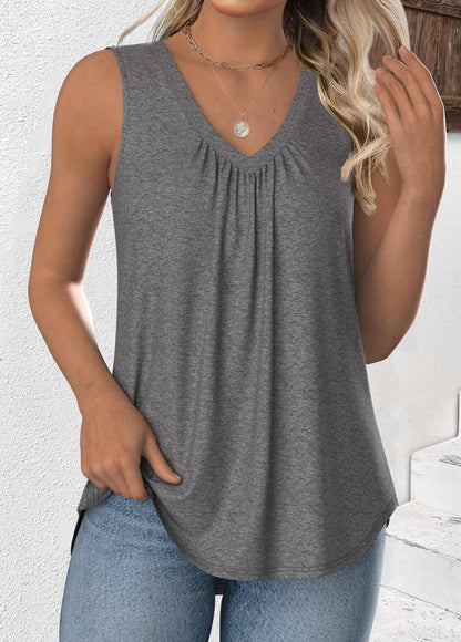 Grey Sleeveless V Neck Tank Top