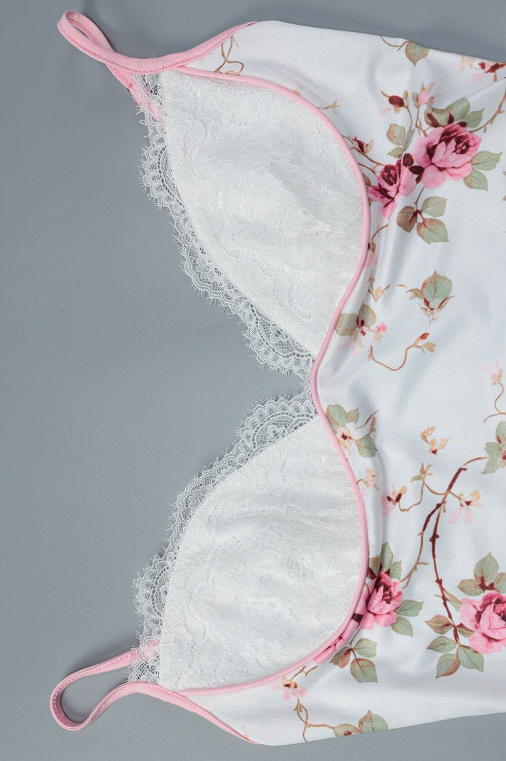 Lace Cup V Neck Floral Print Slip Maxi Dress