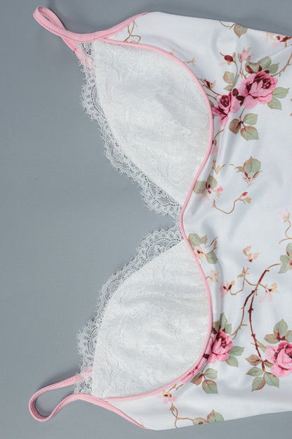 Lace Cup V Neck Floral Print Slip Maxi Dress