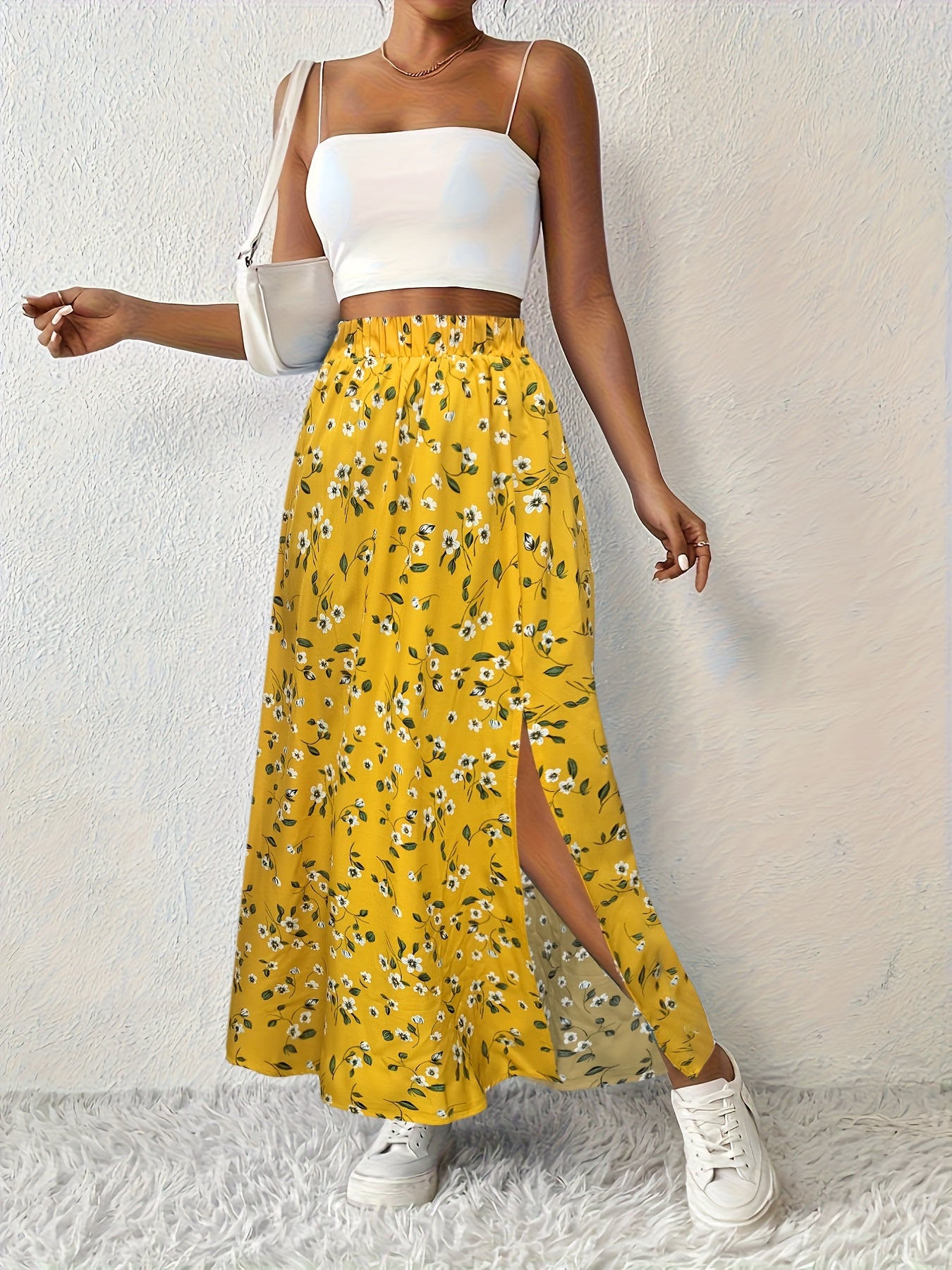 Women's High-Waisted Floral Maxi Skirt – Lightweight Side Slit