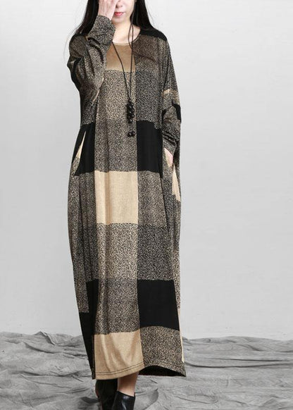 Beautiful Plaid Pockets Long sleeve Maxi Dresses Fall