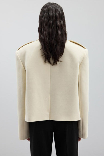 Wool Blend Epaulet Blazer Coat