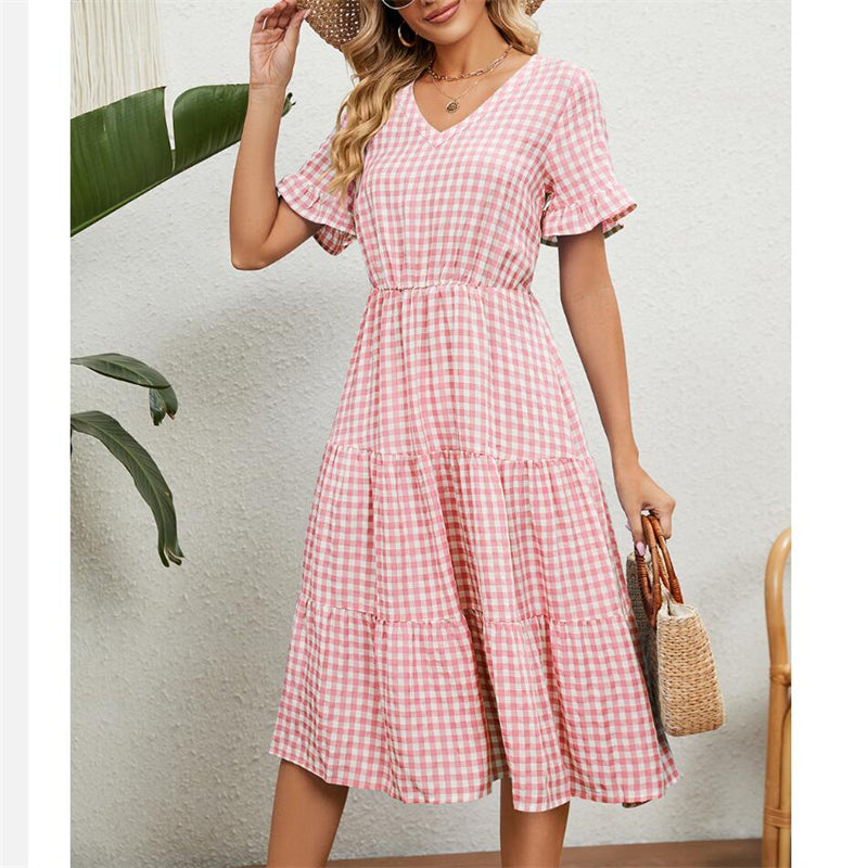 Square Neck Plaid Print Maxi Dress in Multiple Colors
