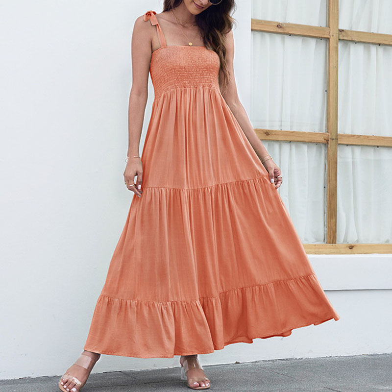 Sleeveless Sling Large Swing Maxi Dress in Black Green Orange