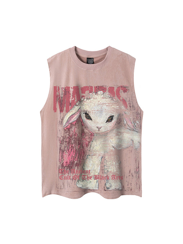 Retro Letter Print Loose Casual Tank Top