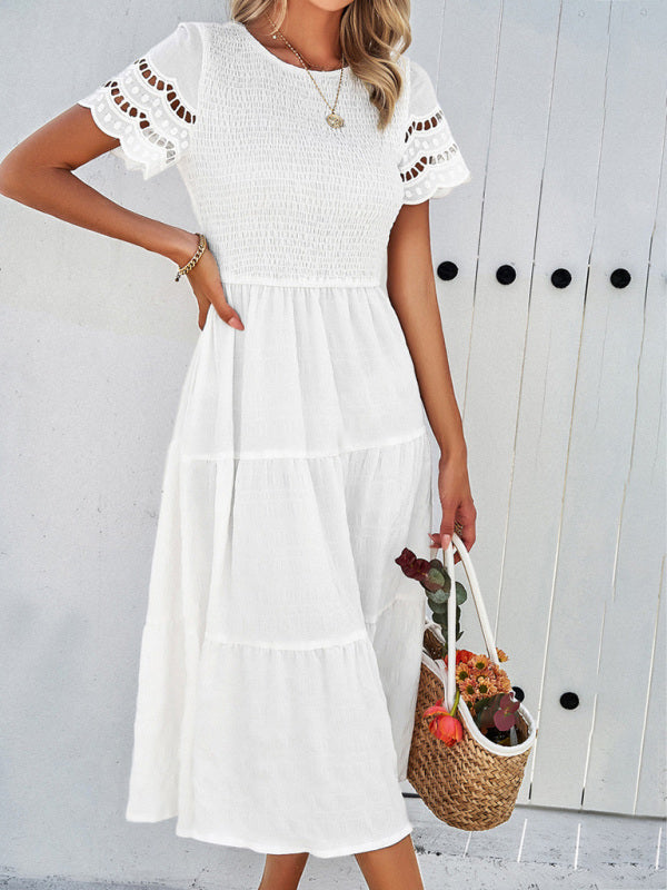 Blue Zone Planet | Solid Color Short Sleeve Cutout Midi Dress