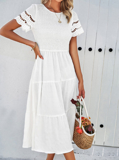 Blue Zone Planet | Solid Color Short Sleeve Cutout Midi Dress