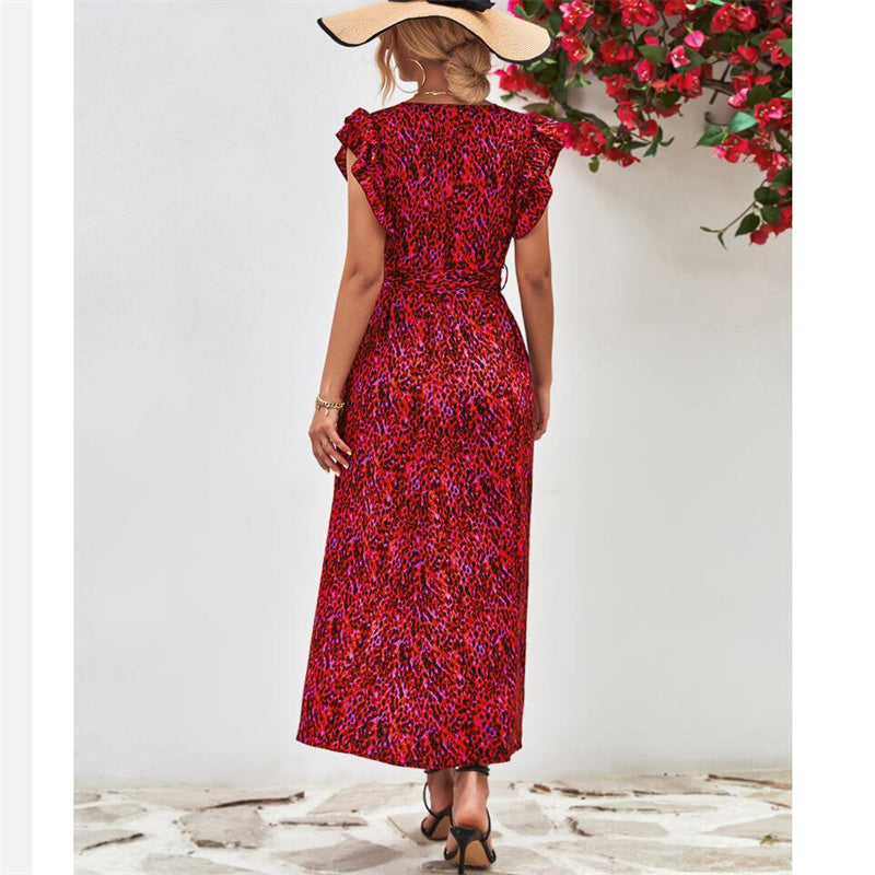 Stylish V-Neck Split Print Maxi Dress Available in Colors