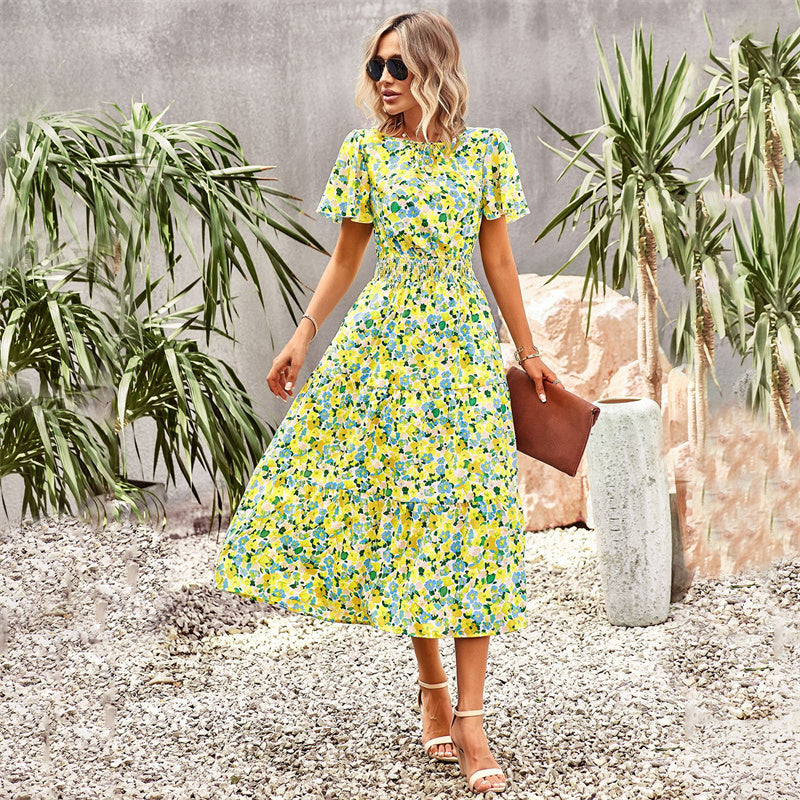 Floral Print Short Sleeve Maxi Dress in Various Colors