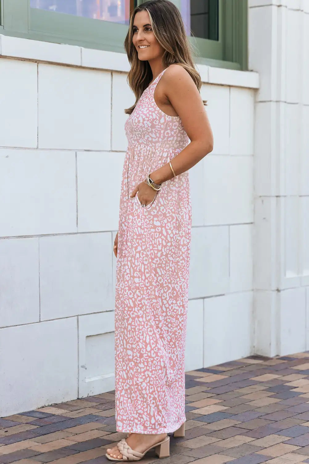 pink leopard print maxi dress