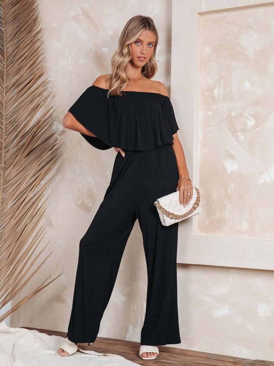 Off Shoulder Backless Loose-fit Leisure Jumpsuits