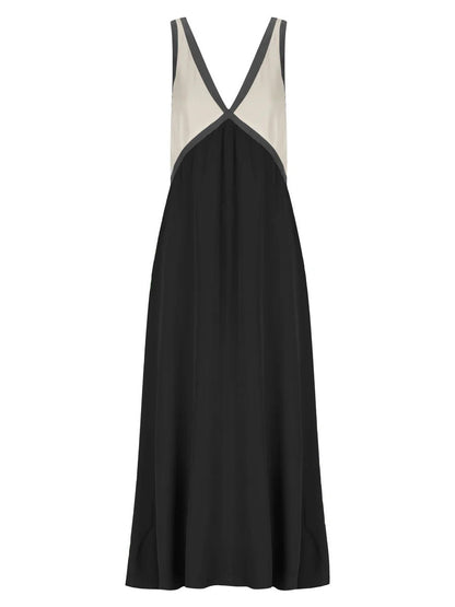 V-neck Sleeveless Color-blocked Maxi Dress