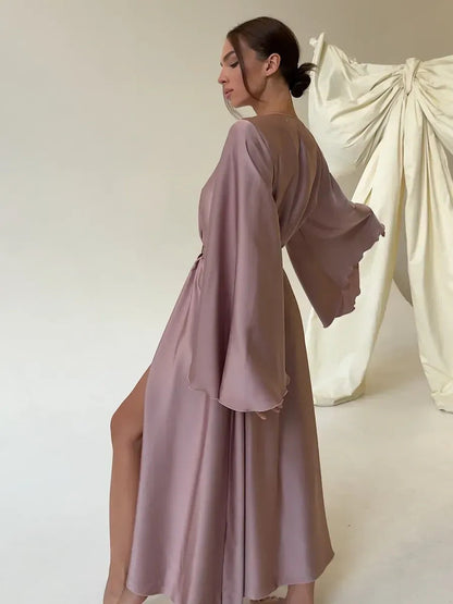 V-neck Thin Strap Nightgown Lazy Style Parties Maxi Dresses